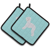 "Caroline's Treasures Bedlington Terrier Checkerboard Blue Pair of Pot Holders BB3694PTHD, 7.5HX7.5W, Multicolor"