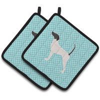 "Caroline's Treasures English Pointer Checkerboard Blue Pair of Pot Holders BB3695PTHD, 7.5HX7.5W, Multicolor"