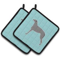 "Caroline's Treasures Scottish Deerhound Checkerboard Blue Pair of Pot Holders BB3696PTHD, 7.5HX7.5W, Multicolor"