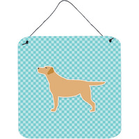 "Caroline's Treasures Yellow Labrador Retriever Checkerboard Blue Wall or Door Hanging Prints BB3697DS66, 6"" x 6"", Multicolor"