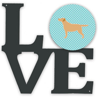 "Caroline's Treasures Yellow Labrador Retriever Checkerboard Blue Metal Artwork Love wall-decor, Multicolor"