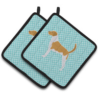 "Caroline's Treasures American Foxhound Checkerboard Blue Pair of Pot Holders BB3698PTHD, 7.5HX7.5W, Multicolor"
