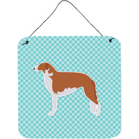"Caroline's Treasures Borzoi Russian Greyhound Checkerboard Blue Wall or Door Hanging Prints BB3699DS66, 6"" x 6"", Multicolor"