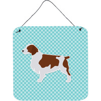 "Caroline's Treasures Welsh Springer Spaniel Checkerboard Blue Wall or Door Hanging Prints BB3700DS66, 6"" x 6"", Multicolor"