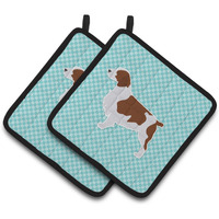 "Caroline's Treasures Welsh Springer Spaniel Checkerboard Blue Pair of Pot Holders BB3700PTHD, 7.5HX7.5W, Multicolor"