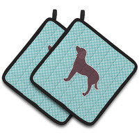 "Caroline's Treasures American Water Spaniel Checkerboard Blue Pair of Pot Holders BB3701PTHD, 7.5HX7.5W, Multicolor"