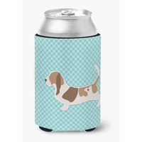 "Caroline's Treasures Basset Hound Checkerboard Blue Can or Bottle Hugger BB3702CC, Can Hugger, Multicolor"