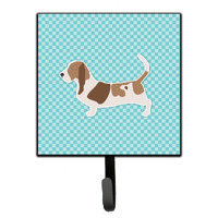 "Caroline's Treasures Basset Hound Checkerboard Blue Leash or Key Holder BB3702SH4, Small, Multicolor"