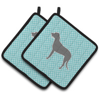 "Caroline's Treasures Irish Wolfhound Checkerboard Blue Pair of Pot Holders BB3703PTHD, 7.5HX7.5W, Multicolor"