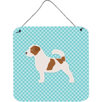 "Caroline's Treasures Jack Russell Terrier Checkerboard Blue Wall or Door Hanging Prints BB3707DS66, 6"" x 6"", Multicolor"