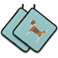 "Caroline's Treasures Beagle Checkerboard Blue Pair of Pot Holders BB3710PTHD, 7.5HX7.5W, Multicolor"
