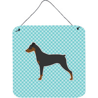 "Caroline's Treasures German Pinscher Checkerboard Blue Wall or Door Hanging Prints BB3713DS66, 6"" x 6"", Multicolor"