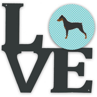 "Caroline's Treasures German Pinscher Checkerboard Blue Metal Artwork Love wall-decor, Multicolor"