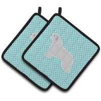"Caroline's Treasures Spanish Water Dog Checkerboard Blue Pair of Pot Holders BB3715PTHD, 7.5HX7.5W, Multicolor"