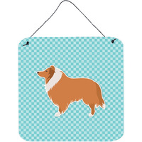"Caroline's Treasures Collie Checkerboard Blue Wall or Door Hanging Prints BB3716DS66, 6"" x 6"", Multicolor"