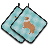 "Caroline's Treasures Collie Checkerboard Blue Pair of Pot Holders BB3716PTHD, 7.5HX7.5W, Multicolor"
