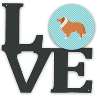 "Caroline's Treasures Collie Checkerboard Blue Metal Artwork Love wall-decor, Multicolor"