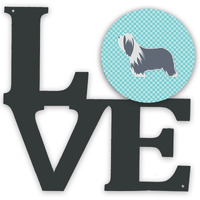 "Caroline's Treasures Bearded Collie Checkerboard Blue Metal Artwork Love wall-decor, Multicolor"