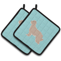 "Caroline's Treasures Pyrenean Shepherd Checkerboard Blue Pair of Pot Holders BB3718PTHD, 7.5HX7.5W, Multicolor"