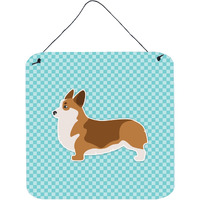 "Caroline's Treasures Corgi Checkerboard Blue Wall or Door Hanging Prints BB3720DS66, 6"" x 6"", Multicolor"