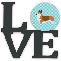 "Caroline's Treasures Corgi Checkerboard Blue Metal Artwork Love wall-decor, Multicolor"