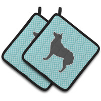 "Caroline's Treasures Croatian Sheepdog Checkerboard Blue Pair of Pot Holders BB3721PTHD, 7.5HX7.5W, Multicolor"