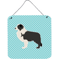 "Caroline's Treasures Black Border Collie Checkerboard Blue Wall or Door Hanging Prints BB3723DS66, 6"" x 6"", Multicolor"