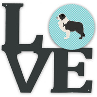 "Caroline's Treasures Black Border Collie Checkerboard Blue Metal Artwork Love wall-decor, Multicolor"