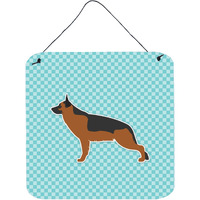 "Caroline's Treasures German Shepherd Checkerboard Blue Wall or Door Hanging Prints BB3724DS66, 6"" x 6"", Multicolor"