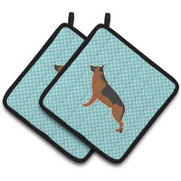 "Caroline's Treasures German Shepherd Checkerboard Blue Pair of Pot Holders BB3724PTHD, 7.5HX7.5W, Multicolor"