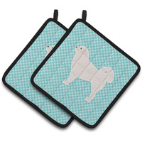 "Caroline's Treasures BB3727PTHD Polish Tatra Sheepdog Checkerboard Blue Pair of Pot Holders, 7.5H"" x 7.5"" W, Multicolor"