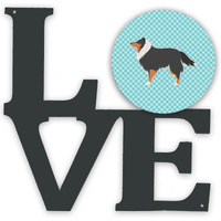 "Caroline's Treasures Sheltie/Shetland Sheepdog Checkerboard Blue Metal Artwork Love wall-decor, Multicolor"