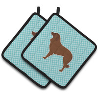 "Caroline's Treasures Portuguese Sheepdog Dog Checkerboard Blue Pair of Pot Holders BB3731PTHD, 7.5HX7.5W, Multicolor"