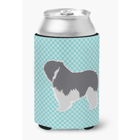"Caroline's Treasures BB3732CC Polish Lowland Sheepdog Dog Checkerboard Blue Can or Bottle Hugger, Multicolor"