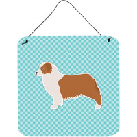 "Caroline's Treasures Australian Shepherd Dog Checkerboard Blue Wall or Door Hanging Prints BB3733DS66, 6"" x 6"", Multicolor"