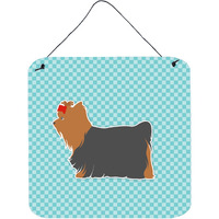 "Caroline's Treasures Yorkshire Terrier Yorkie Checkerboard Blue Wall or Door Hanging Prints BB3734DS66, 6"" x 6"", Multicolor"