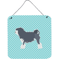 "Caroline's Treasures Lowchen Checkerboard Blue Wall or Door Hanging Prints BB3735DS66, 6"" x 6"", Multicolor"