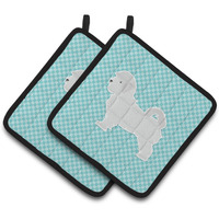 "Caroline's Treasures Maltese Checkerboard Blue Pair of Pot Holders BB3736PTHD, 7.5HX7.5W, Multicolor"