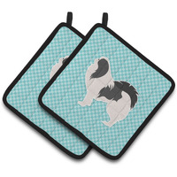 "Caroline's Treasures Japanese Chin Checkerboard Blue Pair of Pot Holders BB3737PTHD, 7.5HX7.5W, Multicolor"
