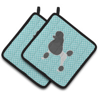 "Caroline's Treasures Poodle Checkerboard Blue Pair of Pot Holders BB3739PTHD, 7.5HX7.5W, Multicolor"