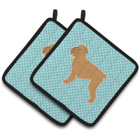 "Caroline's Treasures Brussels Griffon Checkerboard Blue Pair of Pot Holders BB3740PTHD, 7.5HX7.5W, Multicolor"