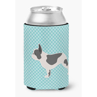 "Caroline's Treasures French Bulldog Checkerboard Blue Can or Bottle Hugger BB3741CC, Can Hugger, Multicolor"