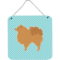 "Caroline's Treasures Pomeranian Checkerboard Blue Wall or Door Hanging Prints BB3742DS66, 6"" x 6"", Multicolor"