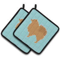"Caroline's Treasures Pomeranian Checkerboard Blue Pair of Pot Holders BB3742PTHD, 7.5HX7.5W, Multicolor"