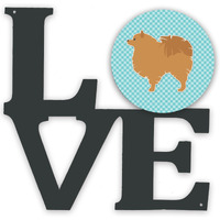 "Caroline's Treasures Pomeranian Checkerboard Blue Metal Artwork Love wall-decor, Multicolor"