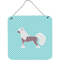 "Caroline's Treasures Chinese Crested Checkerboard Blue Wall or Door Hanging Prints BB3743DS66, 6"" x 6"", Multicolor"