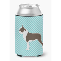 "Caroline's Treasures Boston Terrier Checkerboard Blue Can or Bottle Hugger BB3744CC, Can Hugger, Multicolor"