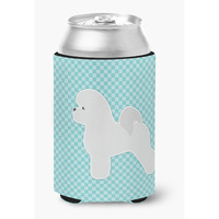 "Caroline's Treasures Bichon Frise Checkerboard Blue Can or Bottle Hugger BB3745CC, Can Hugger, Multicolor"