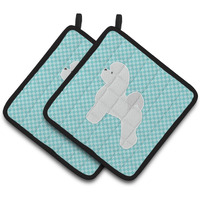 "Caroline's Treasures Bichon Frise Checkerboard Blue Pair of Pot Holders BB3745PTHD, 7.5HX7.5W, Multicolor"