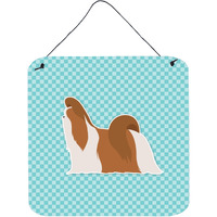 "Caroline's Treasures Shih Tzu Checkerboard Blue Wall or Door Hanging Prints BB3746DS66, 6"" x 6"", Multicolor"